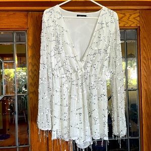 Sequined, white romper